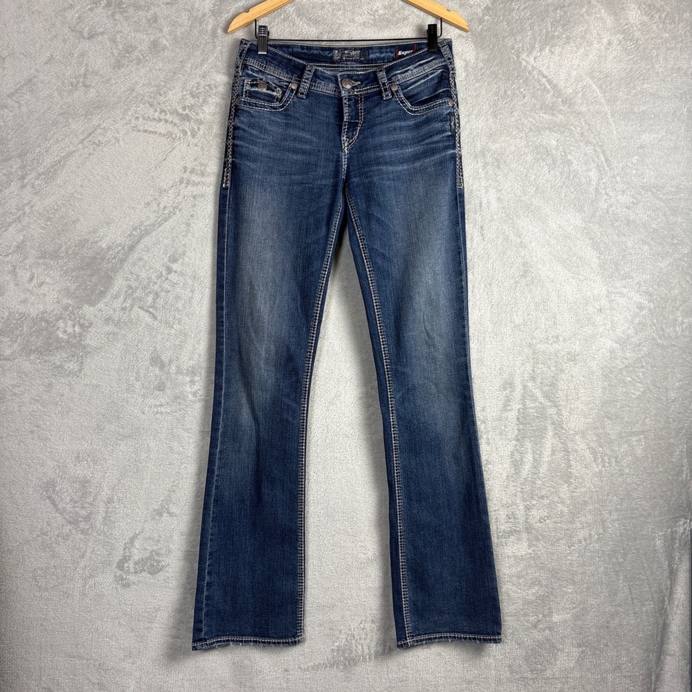 Vintage Silver Jeans Aiko Bootcut 29 Dark Wash Blue Contrast Stitch Denim Pants